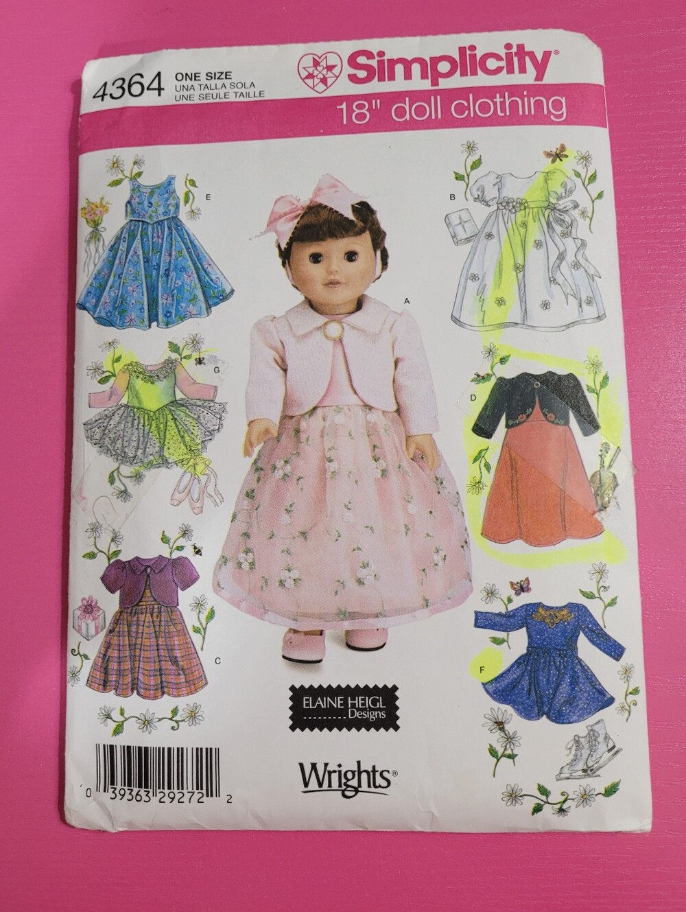 Simplicity 18" Doll Clothing Sewing Pattern #4364 Elaine Heigl Designs (1212)